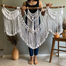 Load image into Gallery viewer, Bedroom Decor, Macrame wall hanging with tassels, Bohemian Wall decor, White Macrame mural, Bedroom wall decor, modern macrame wall decor
