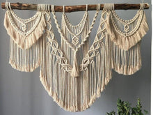 Load image into Gallery viewer, Bedroom Decor, Macrame wall hanging with tassels, Bohemian Wall decor, White Macrame mural, Bedroom wall decor, modern macrame wall decor
