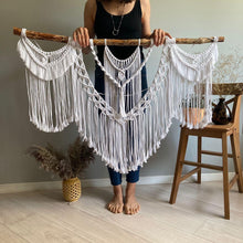 Load image into Gallery viewer, Bedroom Decor, Macrame wall hanging with tassels, Bohemian Wall decor, White Macrame mural, Bedroom wall decor, modern macrame wall decor
