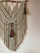 Load image into Gallery viewer, Macrame Wall Hanging with tassels, Large Macrame Backdrop, Macrame headboard, Over the Bed Decor, wall tapestry, fiber art, boho wall decor
