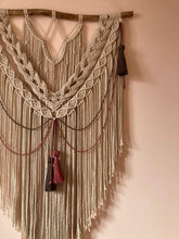 Load image into Gallery viewer, Macrame Wall Hanging with tassels, Large Macrame Backdrop, Macrame headboard, Over the Bed Decor, wall tapestry, fiber art, boho wall decor
