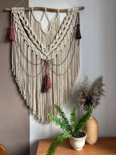 Load image into Gallery viewer, Macrame Wall Hanging with tassels, Large Macrame Backdrop, Macrame headboard, Over the Bed Decor, wall tapestry, fiber art, boho wall decor
