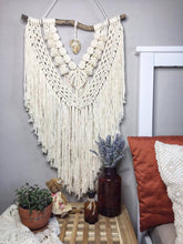 Load image into Gallery viewer, Macrame Wall Hanging with Sea Stone, Large Macrame Wall decor with tassels, Boho wall decor, Gift for home, living room wall decor, Wall Art
